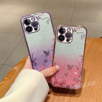 เคสสำหรับ Apple iPhone 14 Pro Max Plus IPhone14 13 12 11ชุบลับเคสโทรศัพท์สวนไล่ระดับสีแววที่ชัดเจนฝาป้องกันการตกหล่นแวววาว