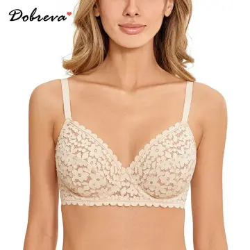 Dobreva Women's Unlined Minimizer Lace Bra Plus Size See