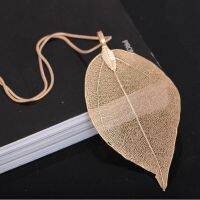 Women Hollow Leaf Pendant Natural Real Tree Leaf Cutout Real Gold Plated Long Chain Necklace Fashion Jewelry Accessory Gift