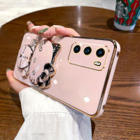 เคสสำหรับ Huawei P40 / P40 Pro พร้อมตัวยึดขาตั้งกระจกแต่งหน้าแมวน่ารักกรอบสี่เหลี่ยมชุบ6D สุดหรูกรอบมันวาวซิลิโคนนิ่มกรอบด้านหลังกันกระแทก