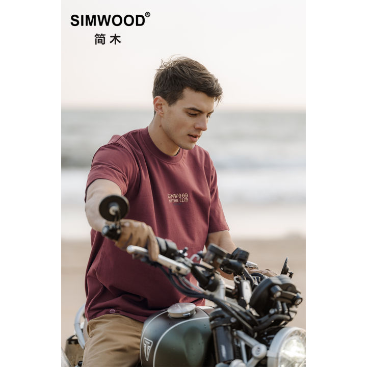 simwood-เสื้อ2023ฤดูร้อนใหม่โอเวอร์ไซส์265กรัมรุ่น100เสื้อยืดผ้าฝ้ายเสื้อพิมพ์ลายตัวอักษรวินเทจจาก-lelaki-kualitinggi