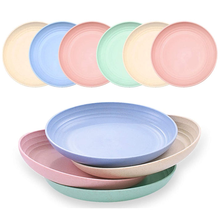 จาน-4-ชิ้น-ทำจากฟางข้าวสาลี-จานชามราคาถูกๆ-จานกินข้าวสวยๆ-23-25cm-เข้าไมโครเวฟได้-จานกระเบื้อง-จานพลาสติกสวยๆ-จานใส่ผลไม้-จานชาม-round-plate