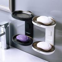 Double Layer Sticky Hook Wall Mount Soap Rack Draining Holder Kitchen Bathroom Hanging Storage Box Soap Dishes