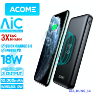 Pin Sạc Dự Phòng Không Dây 10000mAh ACOME AP106, Sạc Không Dây Qi 10W