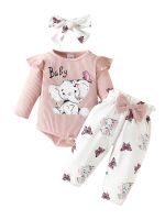 Adorable 3-Piece Set for Baby Girls Long Sleeve Romper with Letter Print Flower Print Pants and Bowknot Headband for Fall  by Hs2023