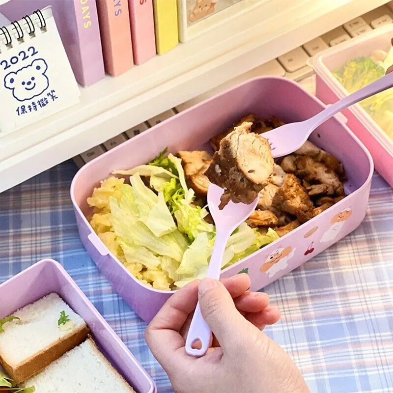 Kawaii Portable Lunch Box For Girls School Kids Plastic Picnic Bento Box