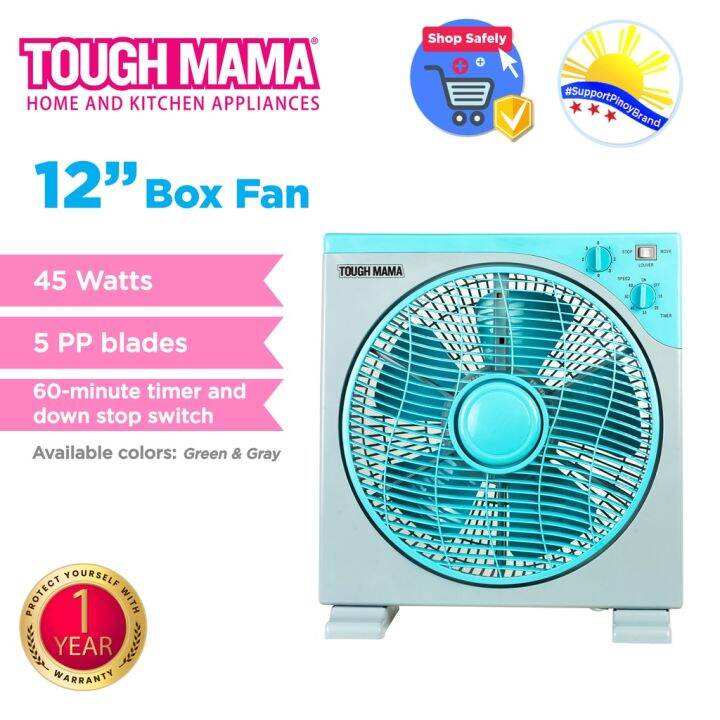 Tough Mama NTMBF12A Box Electric Fan 12” Desk Fan Energy Efficient