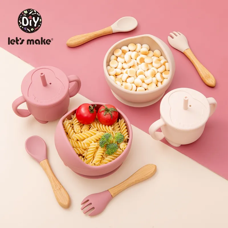 Let'S Make 1set Silicone Baby Feeding Set Waterproof Spoon Non-Slip  Feedings Silicone Bowl Tableware Baby Products Baby Plate