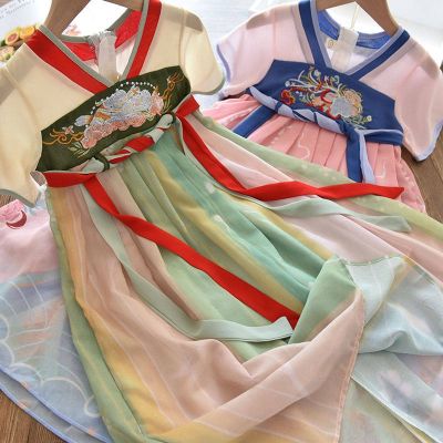 Girls summer dress 2021 new childrens summer dress Hanfu girl princess dress childrens skirt summer