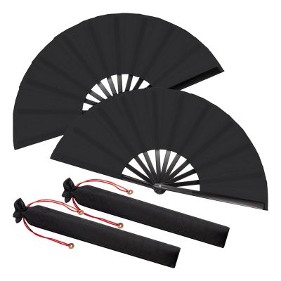 2 Packs Folding Fan Chinese Tai Chi Folding Fan for Men and Women Performance, Dance, Decorations, Festival, Gift Black