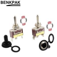 BENKPAK 12mm Silver contacts 3 screw momentary toggle switch(ON) OFF (ON) spring return waterproof cover