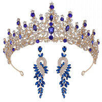 มงกุฎคริสตัลเจ้าสาววินเทจสไตล์บาโรก dengan Anting-Anting Berlian Bupupestem Puteri Tiaras Headdress Aksesori Rambut Perkahwinan