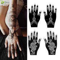 DEMI 1 Pair แฟชั่น ความงาม Mehndi สไตล์อินเดีย ลายฉลุสัก DIY ศิลปะบนเรือนร่าง สติกเกอร์แม่แบบเฮนน่า รูปลอกมือชั่วคราว