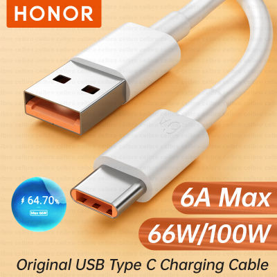 100W Original 6A Type C ถึงสาย USB 66W Fast Charging Kable สำหรับ Honor 70 60 Pro Pad 8 P50 Mate 40 30แท็บเล็ต Samsung สายไฟ