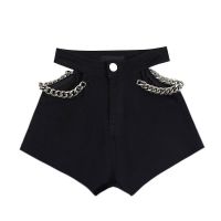 COD jfdss New waist chain cutout shorts. Personalized design. Slim black denim shorts. sexy babes. goddess