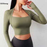 2023 New Womens Yoga Shirt Long Sleeve Yoga Naked Top Low Cut Shirt Fitness Shirt Fitness Top Insert Pad Slim Fit Sports Sexy