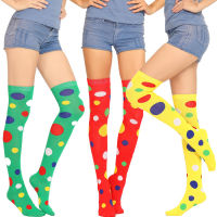 Clown Stockings Polka Dot Yellow Over the Knee Socks Cotton Socks Christmas Show Dance Socks