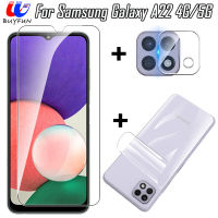 สำหรับ Samsung Galaxy A22 4G/5G 3ใน1หน้าจอด้านหน้า Protector ฟิล์ม + ฟิล์ม Hydrogel (แก้ว) + เลนส์กล้องถ่ายรูปฟิล์มแก้วสำหรับ Samsung Galaxy M32 Full Coverage Clear กระจกเทมเปอร์