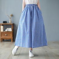 2023 Summer New Large Size Cotton and Linen Plaid Ankle-length Pants Womens Loose Slimming Wide-leg Pants Casual Culottes