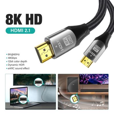 Kabel HDMI 2.1 48Gbps 8K Kabel HDMI Dikepang Kecepatan Tinggi Ultra 4K 120Hz 144Hz 8K 60Hz HDR 10 untuk Monitor Laptop UHD TV PS5 PS4 10M