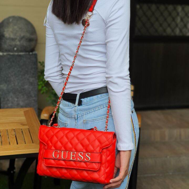 Guaranteed Authentic Guess Illy Convertible Quilted Leather Chain Strap