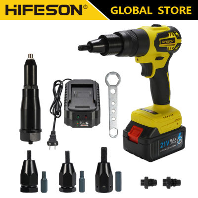 HIFESON 21V Makita ประเภทเครื่องมือใช้คู่ไฟฟ้า Rivet Nailer Rivet Nut เครื่องมือ Riveter ใส่ชาร์จอัตโนมัติ Rivet เครื่องมือฟังก์ชั่นหน่วยความจำสำหรับ M3 M4 M5 M6 M8 M10 M12ถั่ว