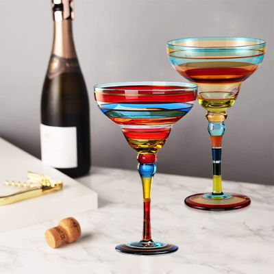 Creative Margarita Wine Glasses Handmade Colorful Cocktail Cup Goblet Cup Lead-free Champagne Cup for Drinks Bar Wedding Party