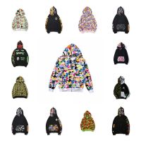 ♨✵ Foreign trade new cross-border shark head 3D digital printing contrasting color letters three-dimensional embroidery zipper hooded cardigan