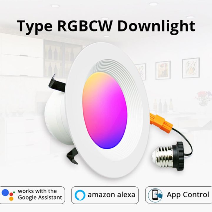 benexmart-wifi-tuya-art-led-ไฟติดเพดานดาวน์ไลท์4นิ้ว-rgbcw-us-type-ฐาน-e27-alexa-google-home-โคมไฟแผงเปลี่ยนสีได้