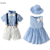 top and top Brother and Sister Baby Matching Outfits Toddler Infant Boys Gentleman Suit+Princess Girls Tutu Dress Plaid outfit