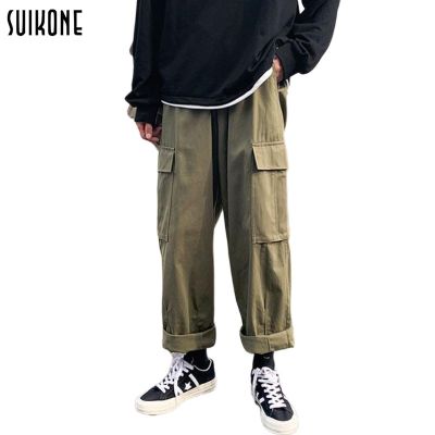 ▤ 2011 Suikone ผู้ชายกางเกงคาร์โก้แบบหลวมขนาดยาวพิเศษกางเกงแฟชั่นเกาหลีชุดลำลองขนาดใหญ่กางเกงตรงกางเกงฮาเร็ม
