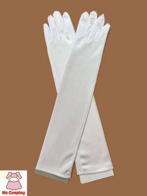 ถุงมือยาว ผ้ามันเงา สีขาว Plain White Long Gloves