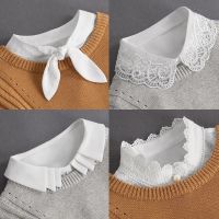 Fashion 2023 Front Tie White Fake Collar for Women Stand Detachable Collar Fake Girls Vintage Lace Ladies False Blouse Collar Ties