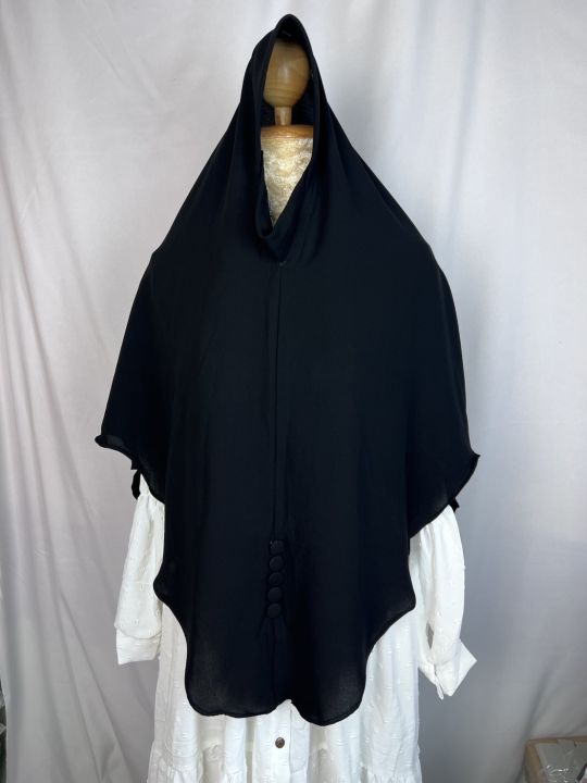 ฮีญาบสวมสำเร็จ-ผ้าอาบาย่าแท้ผ้าคลุมผมอิสลาม-เครื่องแต่งกายมุสลิมหญิง-สีดำ-ไซซ์-m-l-ไซซ์-m-ติดเพชรรอบผืน