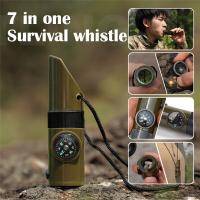 7 In 1 Survival Whistle Outdoor Professional Emergency Whistles SOS Tools With Compass Thermometer LED Light Camping Accessories