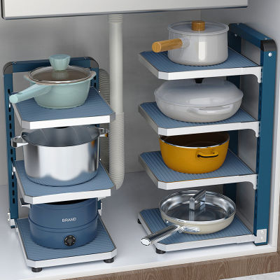 SXH ชั้นวางของในห้องครัวอเนกประสงค์ปรับได้หลายชั้นที่วางอ่างล้างในครัวเรือนชั้นวางของพื้นปรับได้