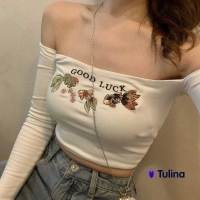 พร้อมส่ง เสื้อครอปเเขนยาวปาดไหล่สีขาว สไตล์เกาหลีเซ็กซี่ สำหรับผู้หญิง ใส่เที่ยว ใส่ปาร์ตี้