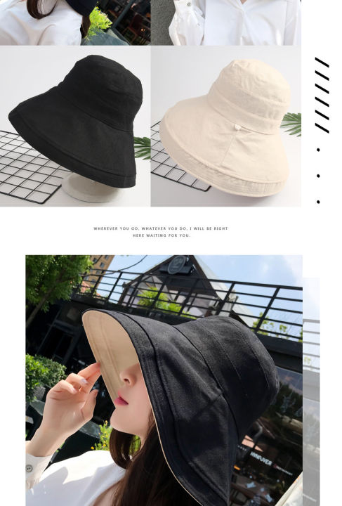 มาใหม่-หมวกผู้หญิงเวอร์ชั่นเกาหลี-เหมาะกับฤดูร้อน-หมวกปีกใหญ่-ใส่ได้สองด้าน