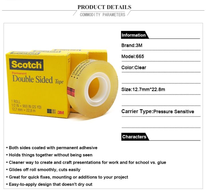 3m665-double-faced-tape-scotch-transparent-665-double-faced-adhesive-width-12-7mm-length-22-8meters