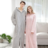 AutumnWinter Man Bathrobe Hooded with Zipper Plus Fertilizer Nightgown Couple Thickening Pajamas Flannel Nightdress