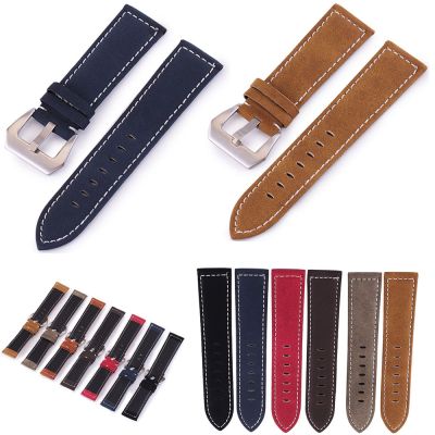 New Black Brown Blue Red Retro Matte Leather Watch Band 18mm 20mm 22mm 24mm Leather Strap Stainless Steel Buckle Watchbands Straps