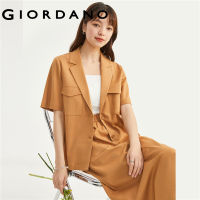 HOT ”GIORDANO ผู้หญิงเสื้อ Notch Lapel 2ปุ่ม Tencel เสื้อแขนสั้น Flap กระเป๋า Comfort แฟชั่นเสื้อลำลอง05343468