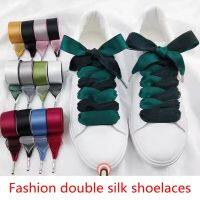 1Pair New Double-faced Snow Yarn Satin Silk Ribbon Shoelaces Lace 2CM Width Off White Shoe Lace Fashion Sneakers Shoe Laces