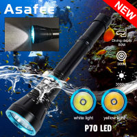 Asafee 8000LM A16PRO P70 LED Ultra Bright Light Diving Flashlight Scuba fishing underwater 80M stepless dimming using 18650/26650 battery IPX8 waterproof white/yellow ligh