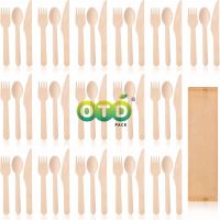 Disposable Wooden Cutlery Individual Paper Wrapped Cutlery Set of Forks  Spoons  Knives Natural Wooden Utensils for Parties Cables