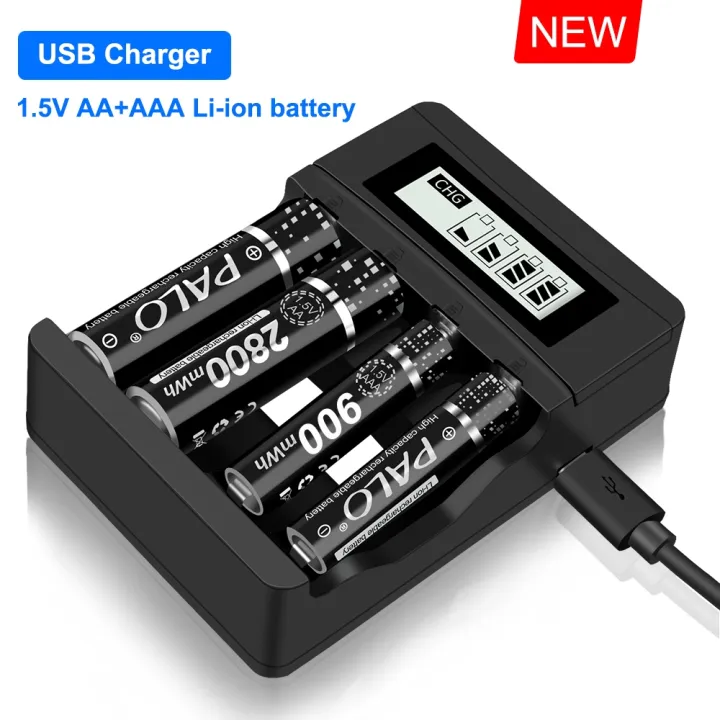 【hot】 PALO 1.5V Li ion Battery Charger 4 Slot Fast Smart Intelligent