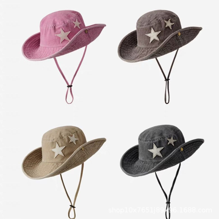 star-printed-headwear-summer-outdoor-hats-retro-bucket-hats-y2k-fashion-hats-sun-protection-hats