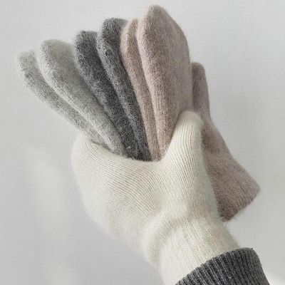 Female Elastic Full Fingers Gloves Cute Fleece Gloves Women Winter Mittens Fashion Solid Color Thicken Warm Gloves