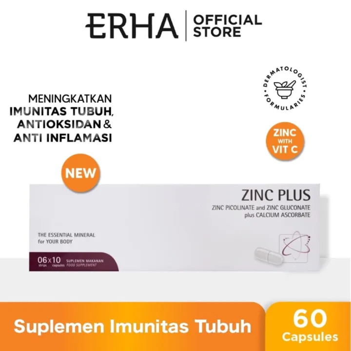 az2r Erha Zinc Plus (Zinc Picolinate 50mg Gluconate 50mg Vit.C 90mg) 60 kapsul Suplemen