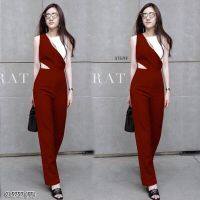 Dee-ya Shop เสื้อผ้าผู้หญิง Jumpsuitขายาว สีแดง พร้อมส่ง